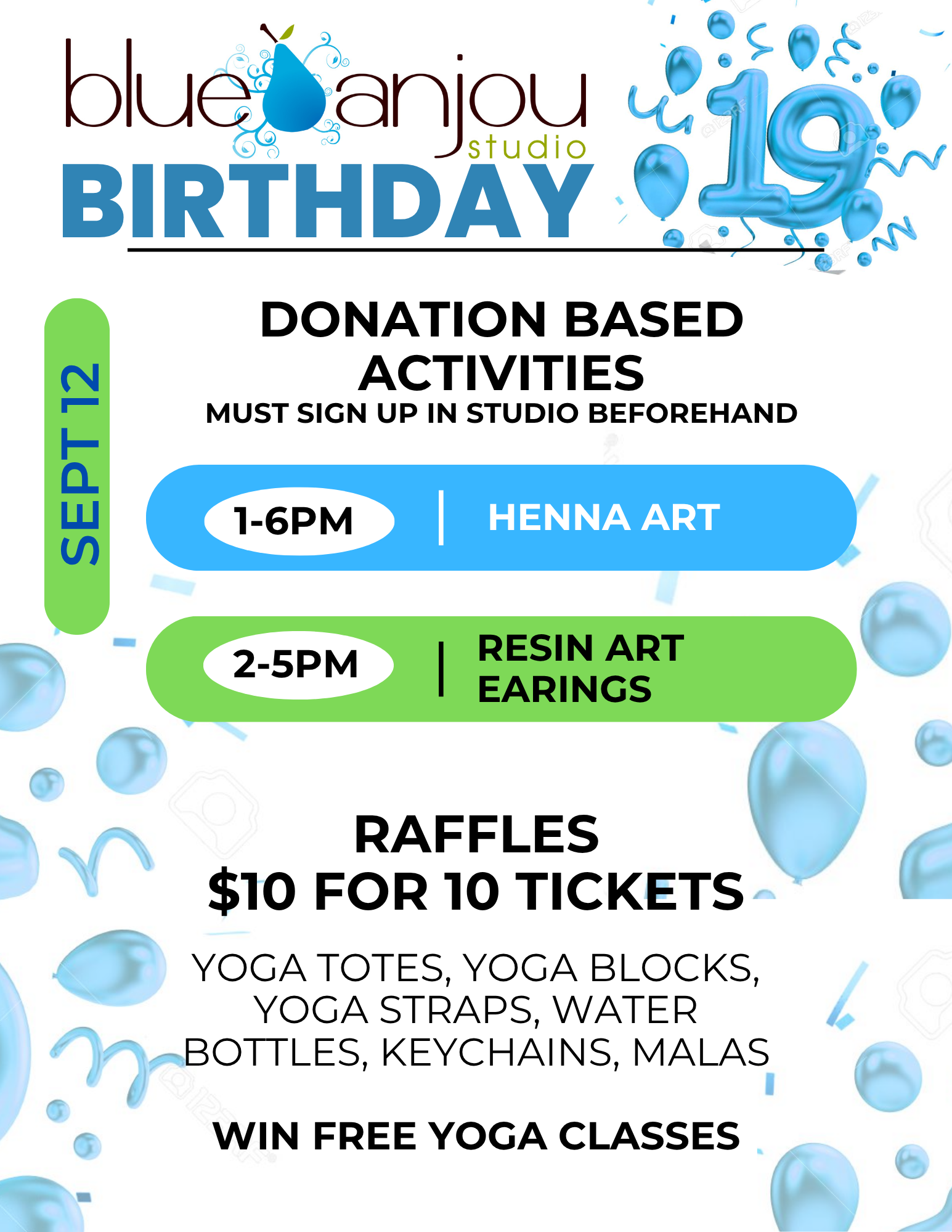 September 12 donation-based activities and raffles flyer