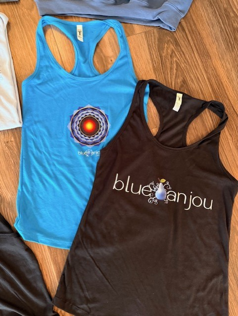 Blue and black Blue Anjou tank tops