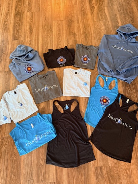 Blue Anjou tanks, t-shirts and sweatshirts collection